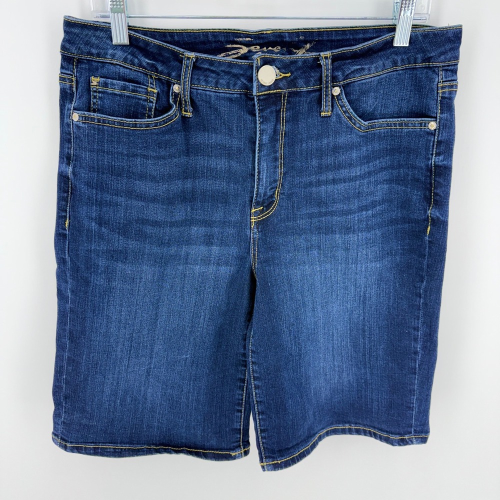 Seven7 Women Sunset‎ Bermuda Denim Shorts Dark Wash Stretch Size 14